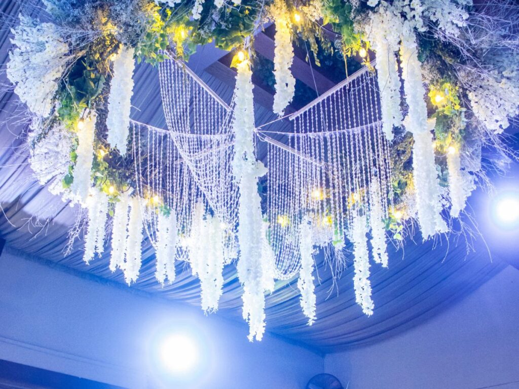 floral arrangement on ceiling