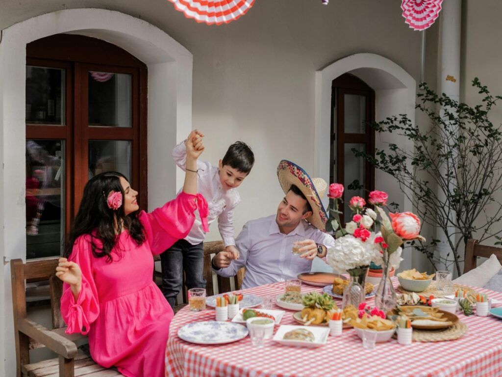 family enjoying in a restaurant