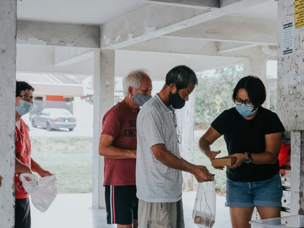 people getting food from food bank