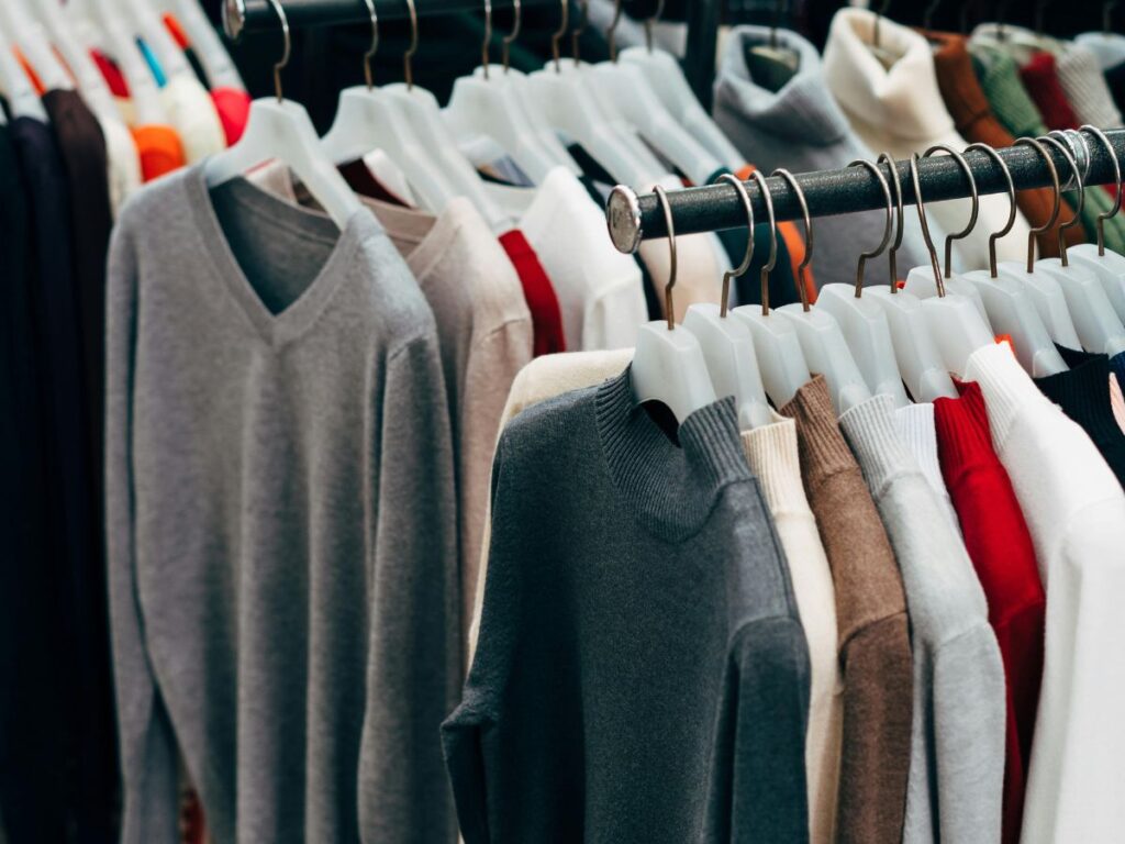 men's clothes hung in a shop