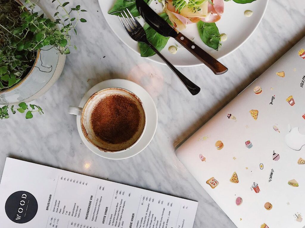 menu with coffee and salad