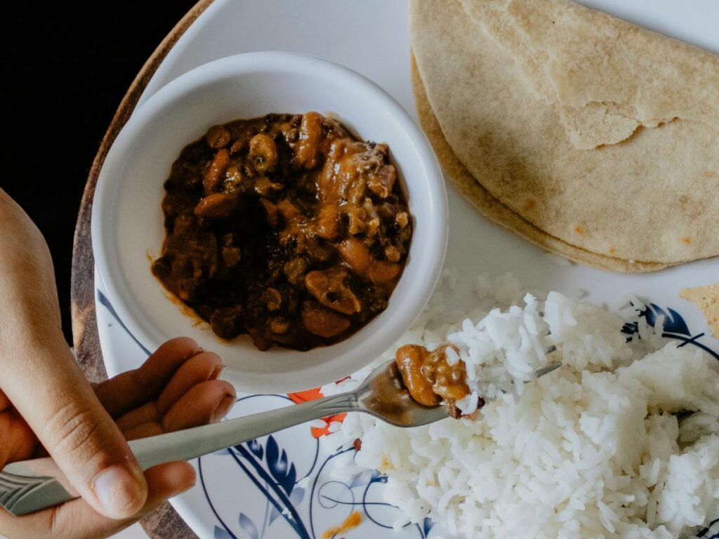 roti with vegetables and rice