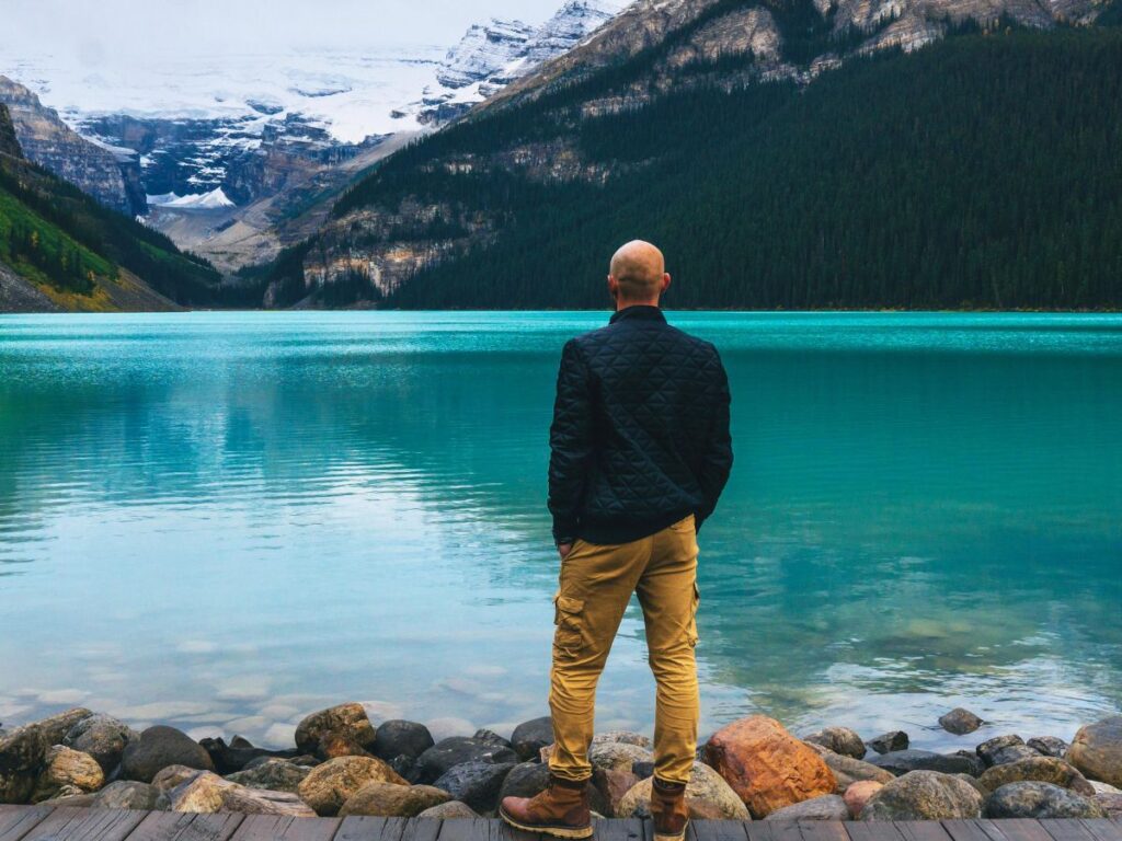 man standing by the lake