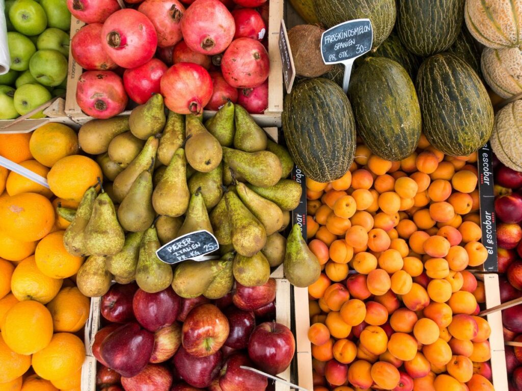 fruits and vegetables in a shop