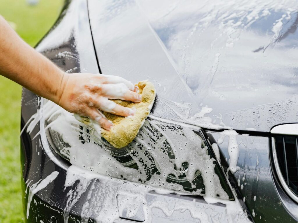 washing a car