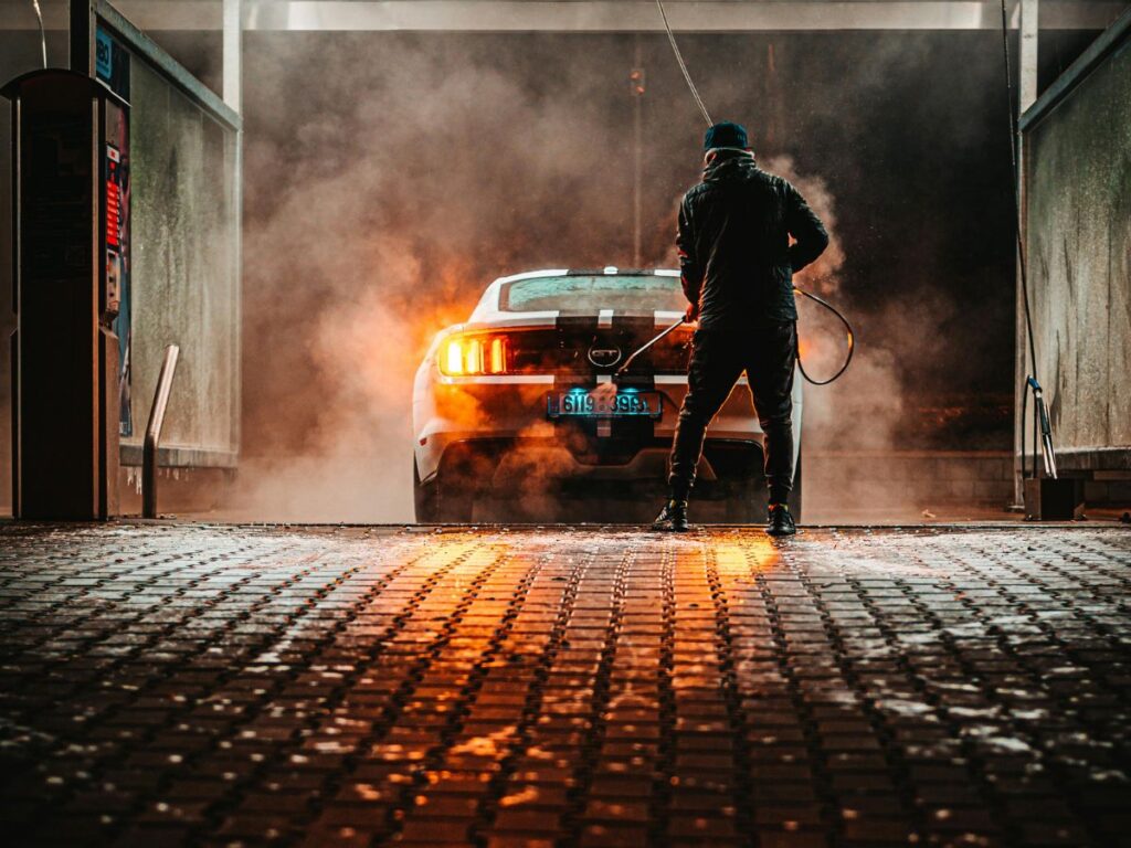 washing car at night