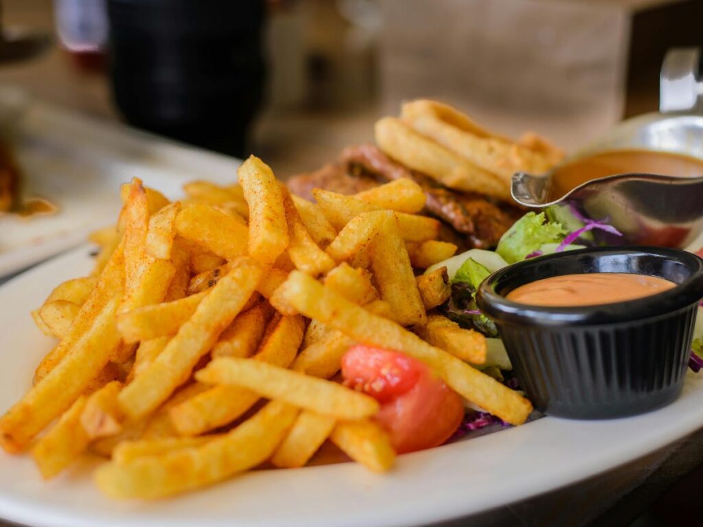 fries served with sauces