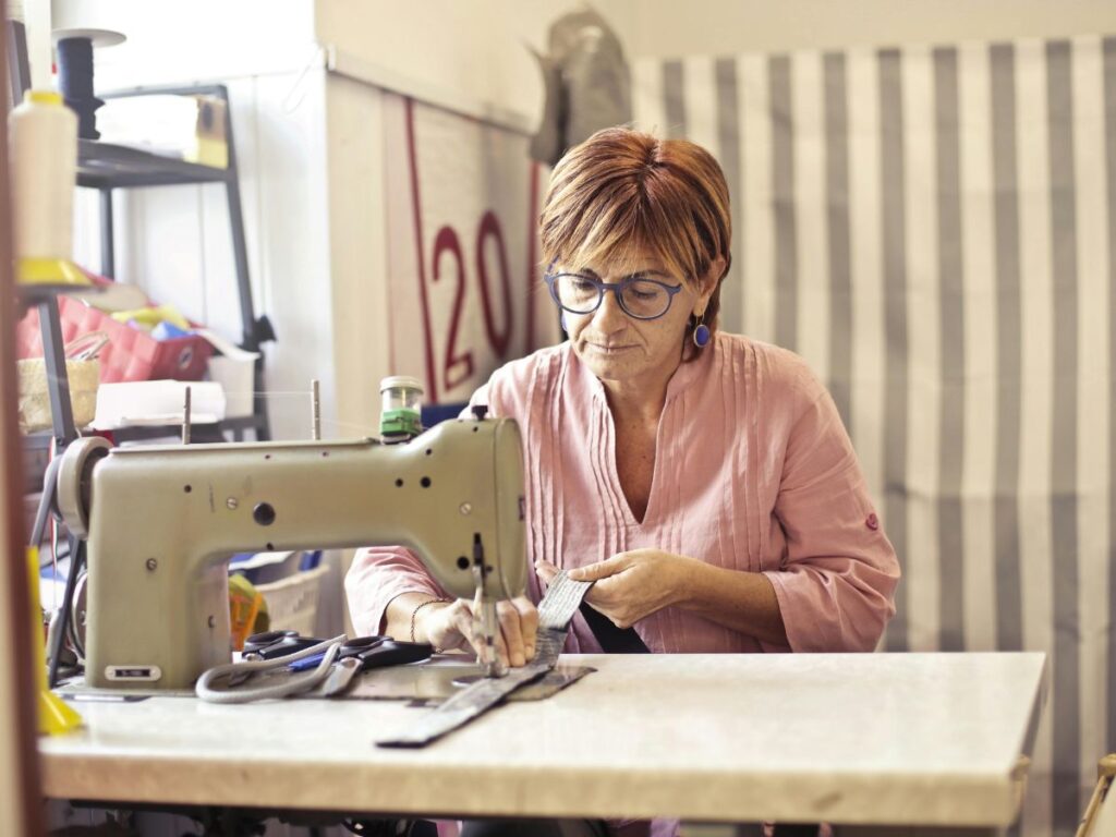 seamstress stitching something