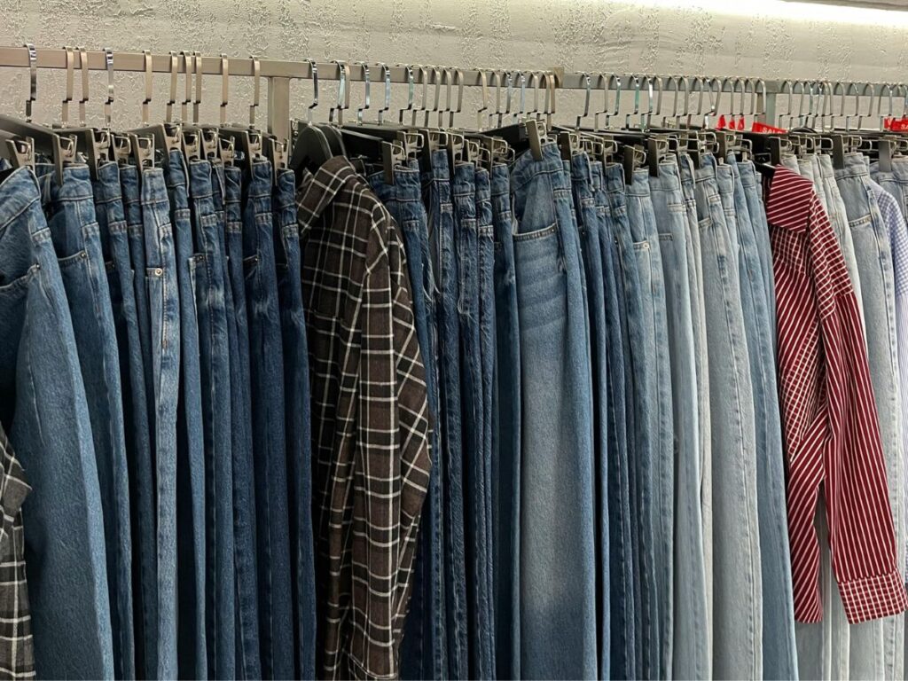 jeans hung in a shop