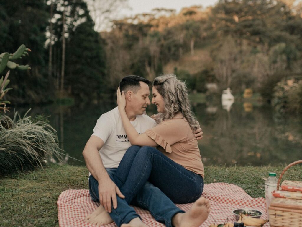 couple hugging in park