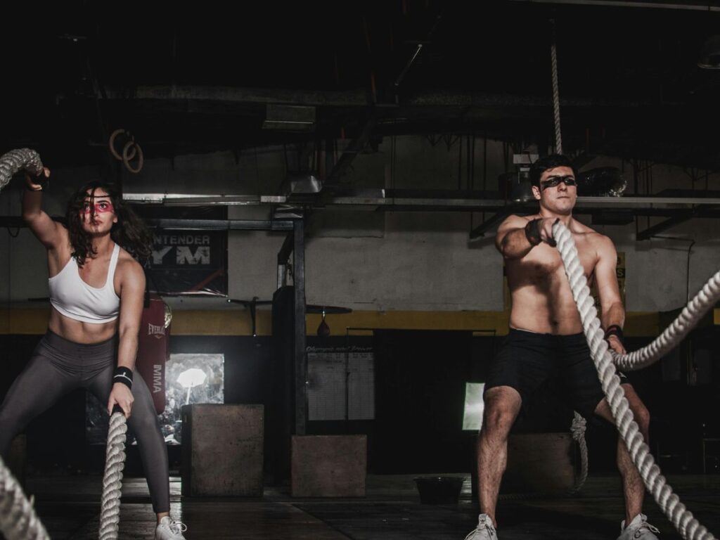 man and woman working out