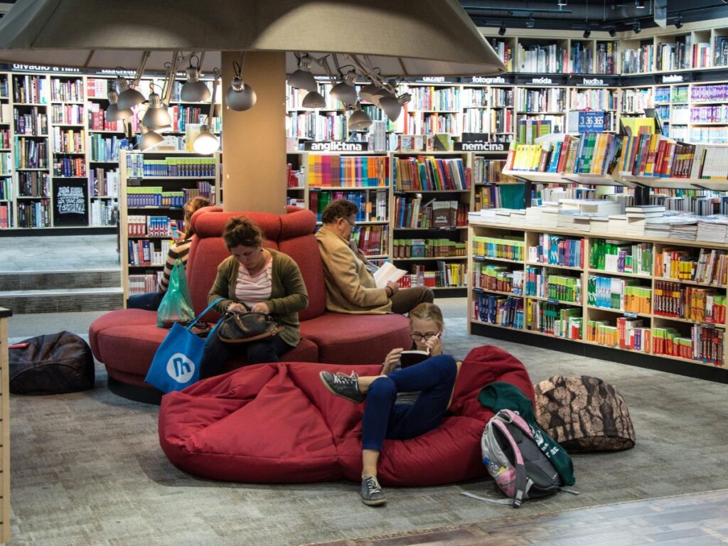 people sitting in a library