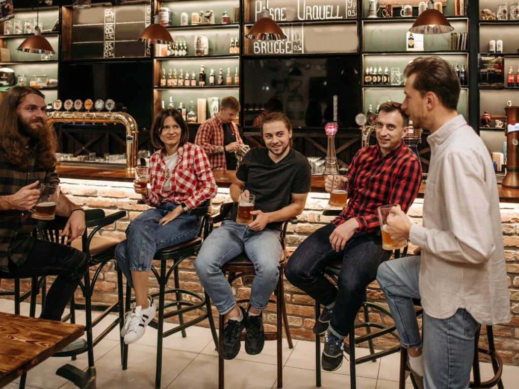 group of friends in a brewery