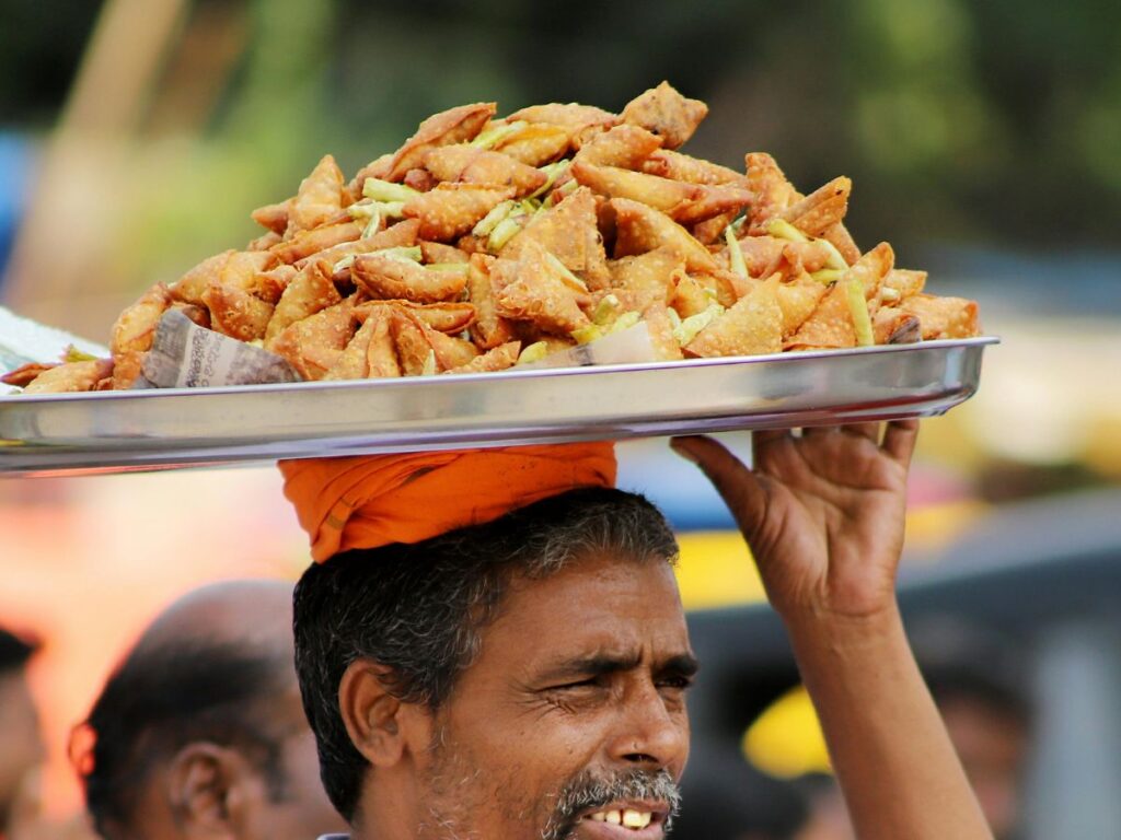 street vendor selling samosas