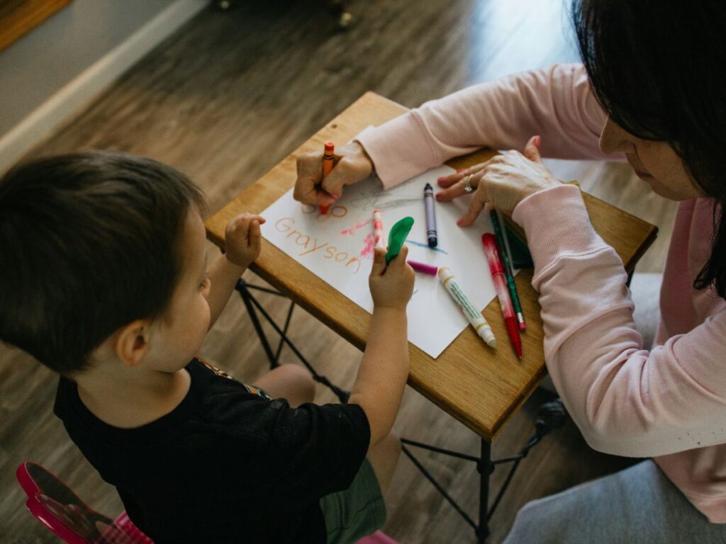 kids coloring in a daycare