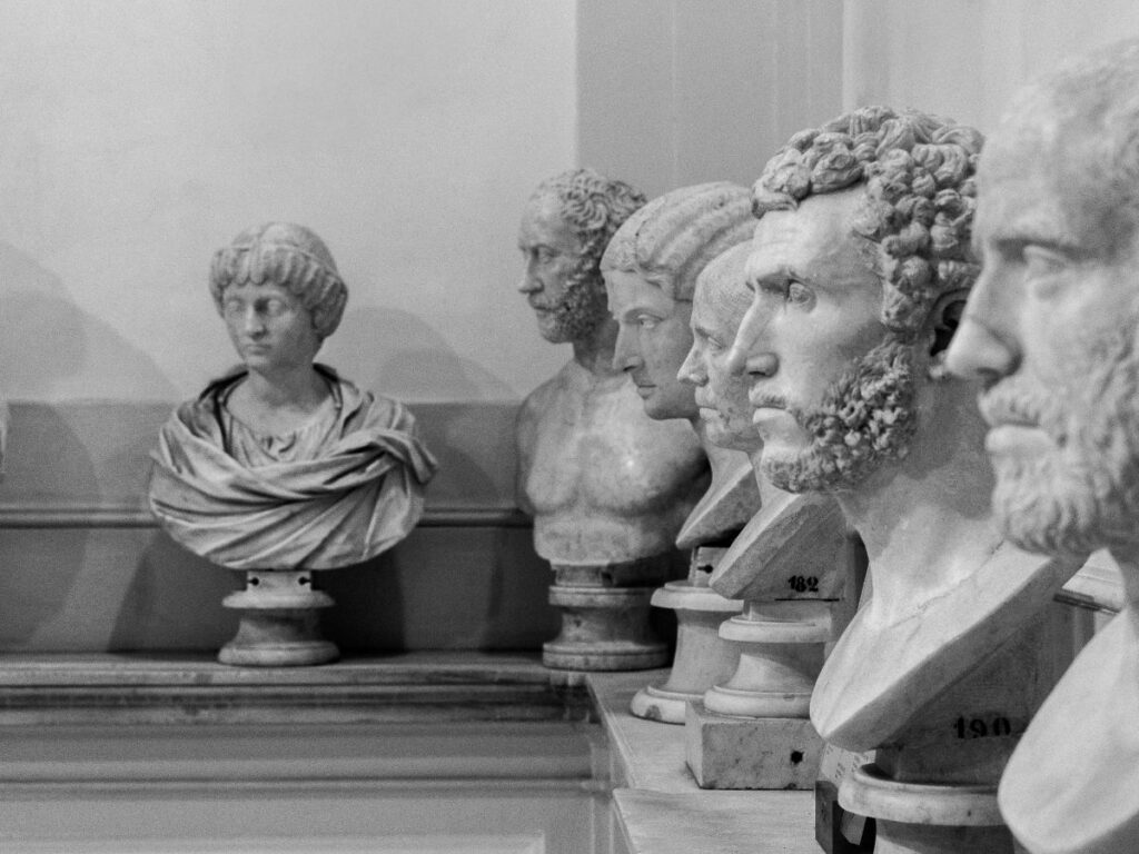 sculptures in museum