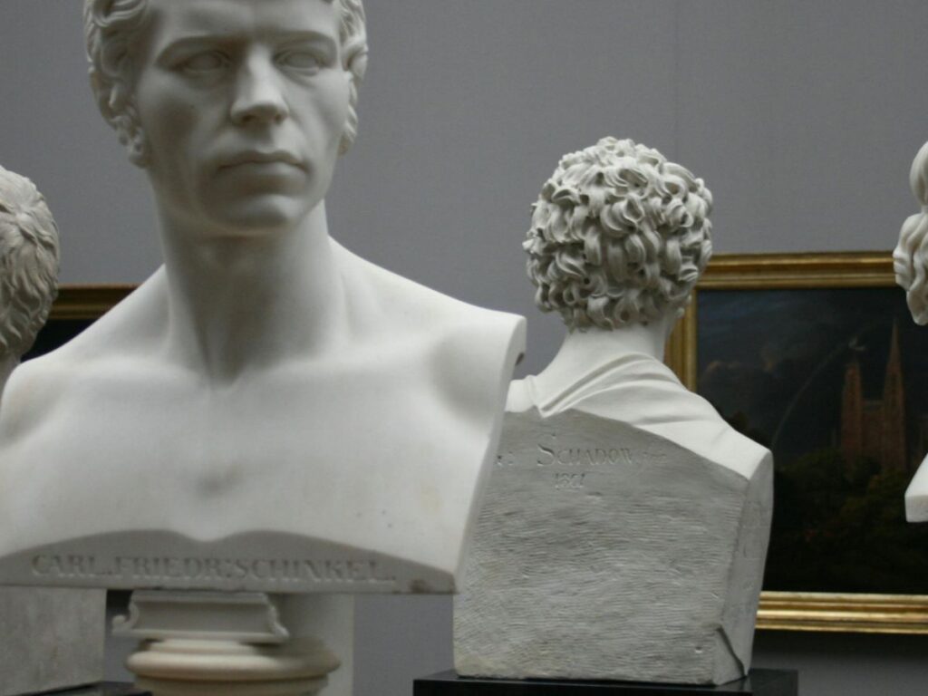 sculptures in a museum