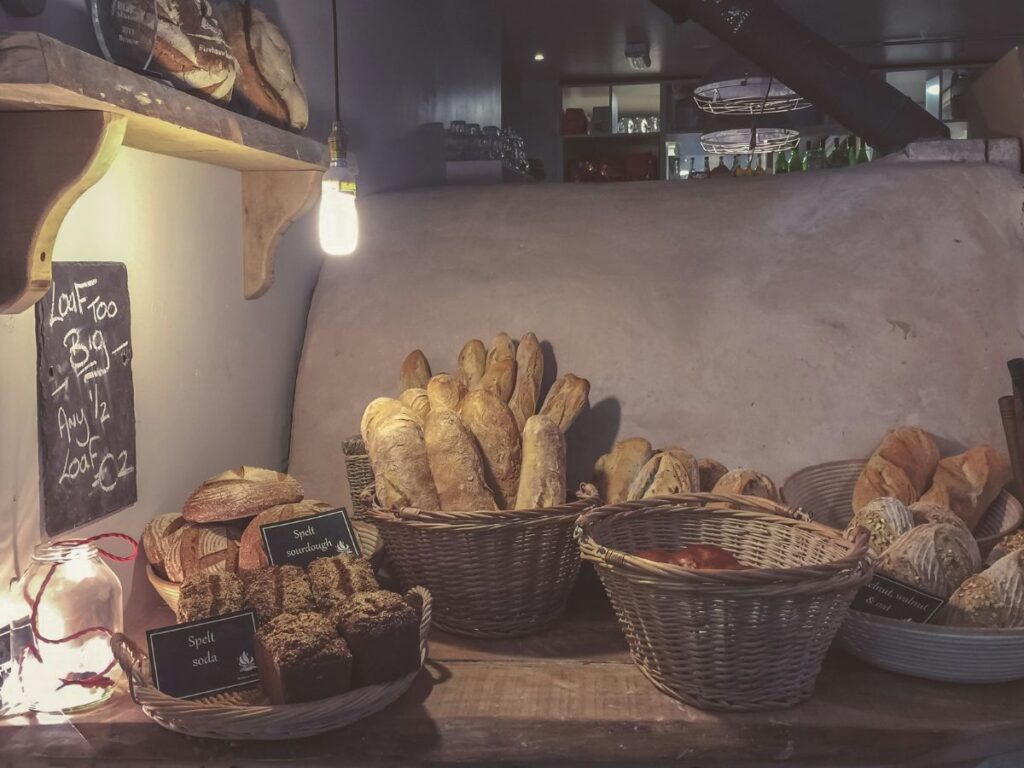 baked bread in baskets