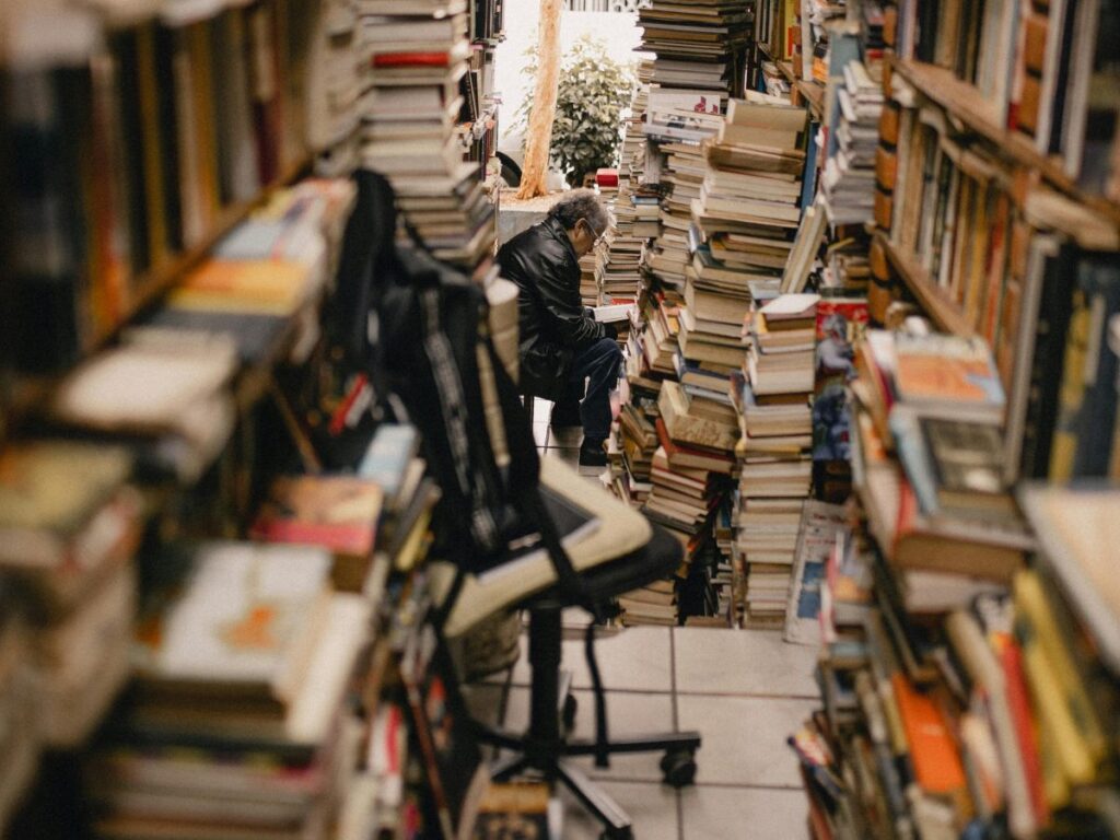 man in a bookstore