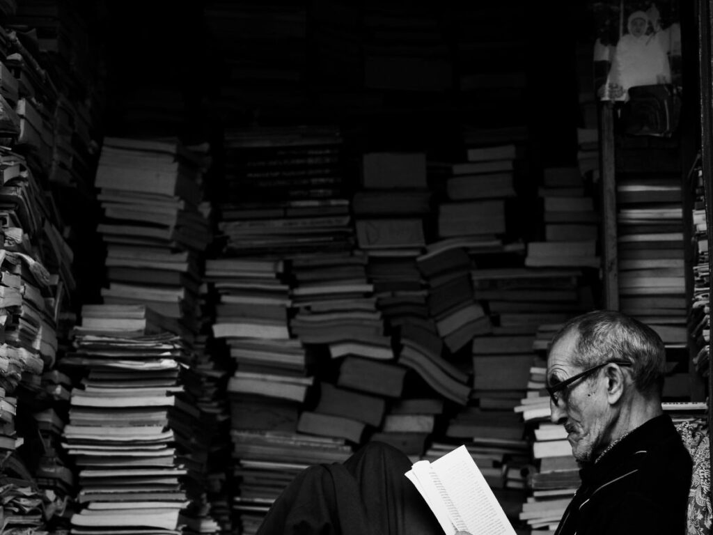 man in a bookstore