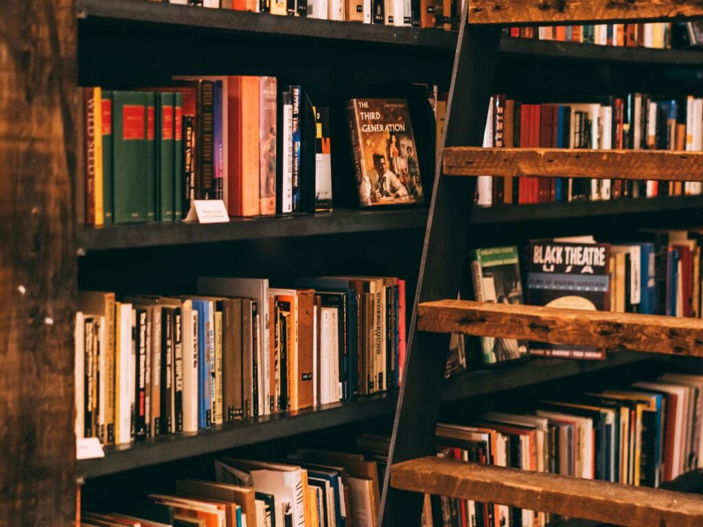 ladder next to a library