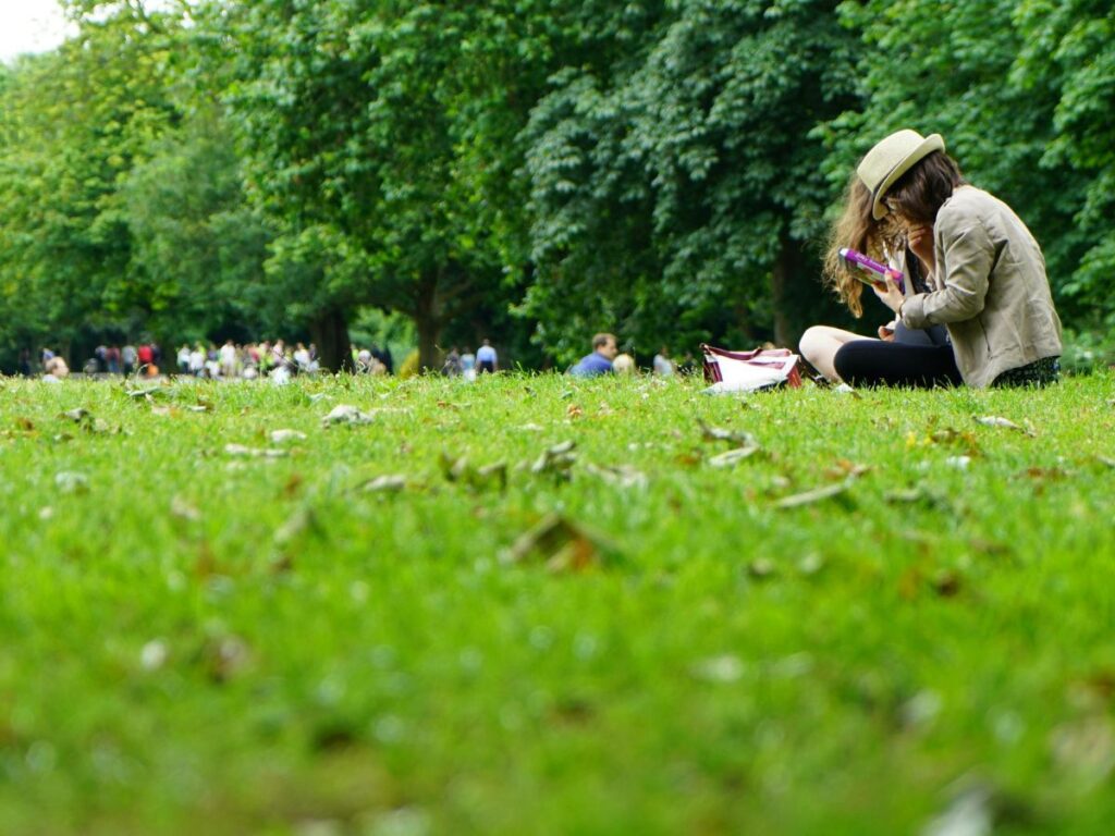 woman sitting in a park