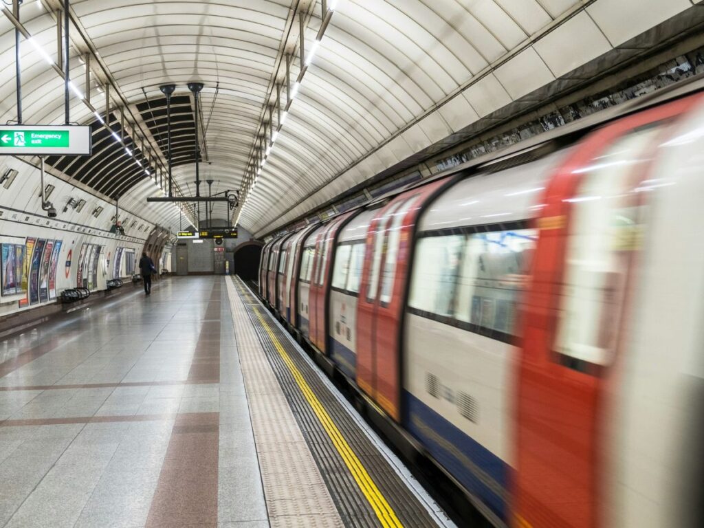 train in a transit station