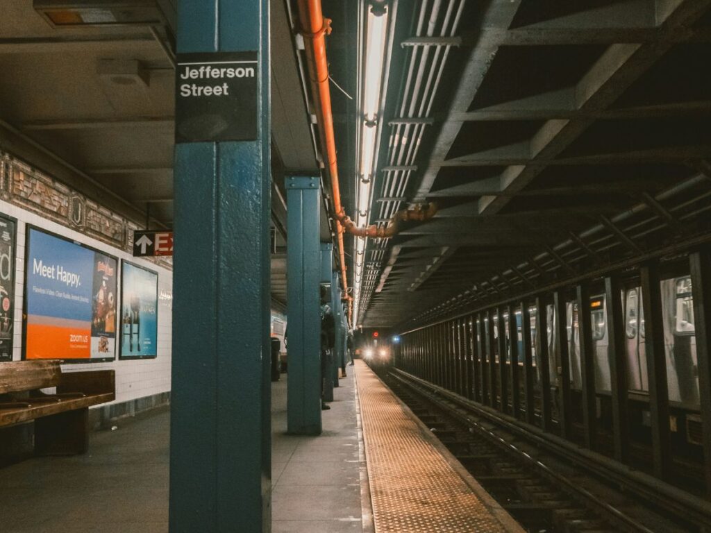 train in a transit station