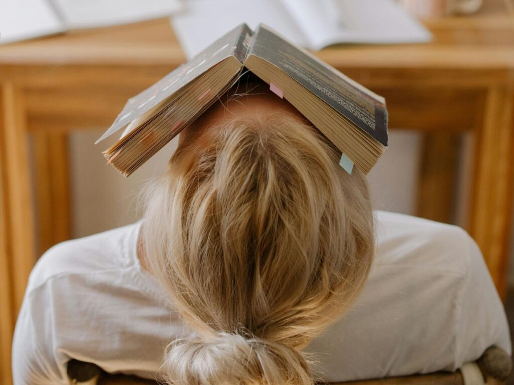 tired girl studying
